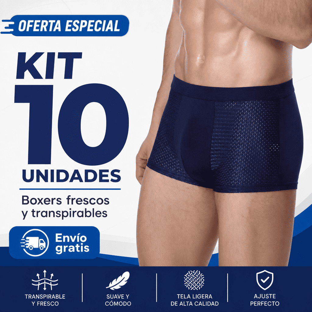 FrescoFit Boxer — Kit 10 Boxers Respiráveis Ice Silk