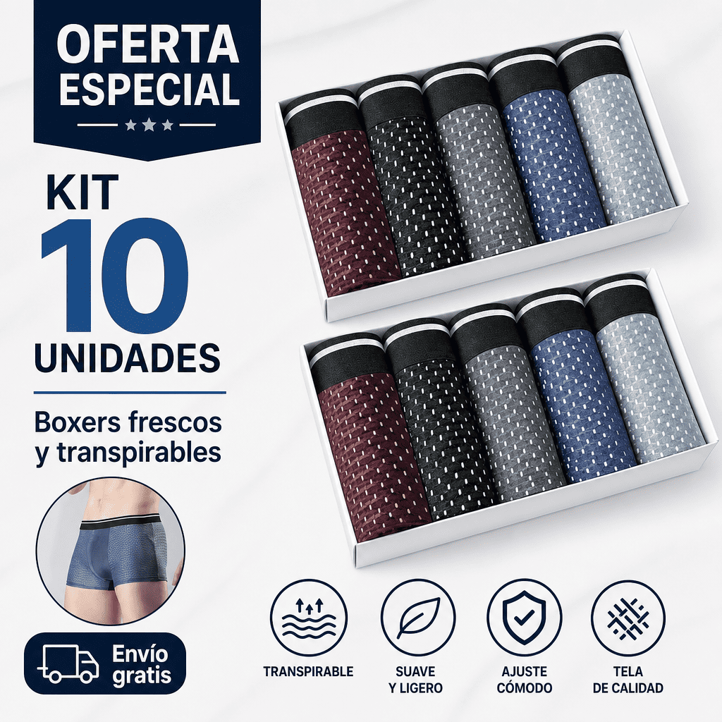FrescoFit Boxer — Kit 10 Boxers Respiráveis Ice Silk