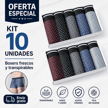 FrescoFit Boxer — Kit 10 Boxers Respiráveis Ice Silk